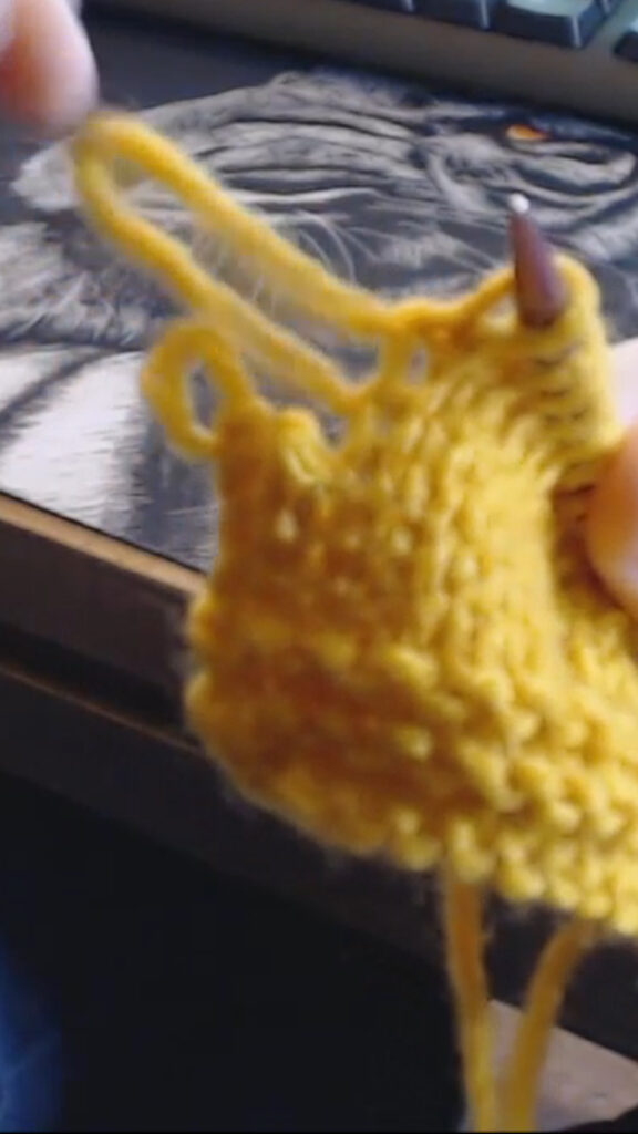 close up of end stitch dropping several rows