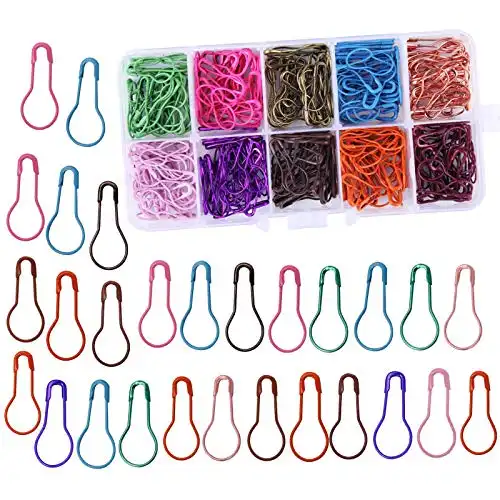 Mayboos 300 Pieces Safety Bulb Pins,10 Colors Calabash Crochet Stitch Markers, Metal Safety Pins for Knitting and DIY Project with Storage Box