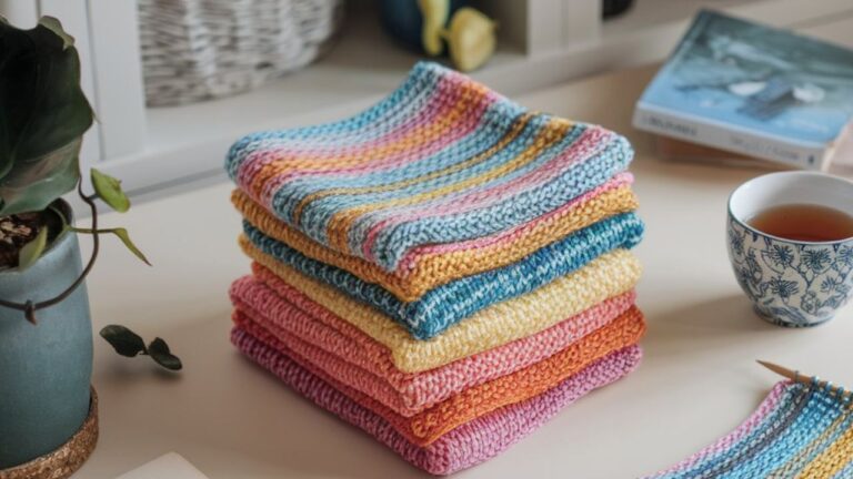 stack of knitted dish cloths